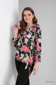Блузка MODEMA 396 /10 маки на черном фоне
