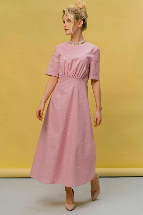 Платье JRSy 2450 розовый+горошек #1